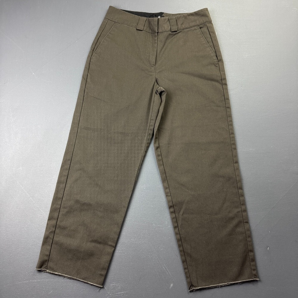 Volcom Women's 24 Green High Rise Wide Leg Crop Pants Raw Hem Casual Denim Pants